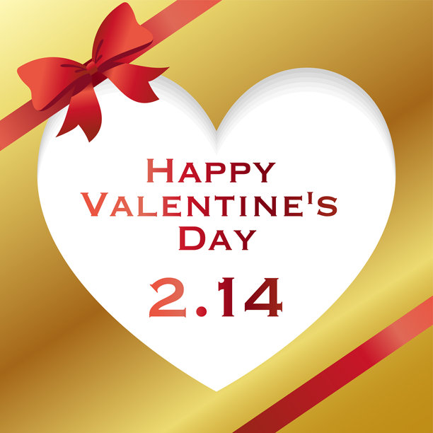 红色丝带与爱心组成的边框素材。“情人节快乐 2.14”文字。图片下载