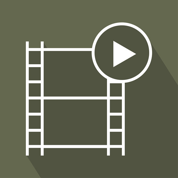 胶片播放。视频播放器屏幕。电影矢量元素。多媒体播放按钮。图片下载