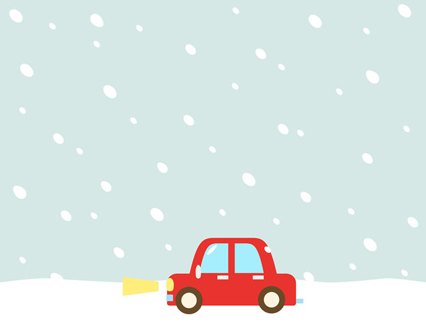 暴风雪中雪地道路上行驶的汽车插画图片下载