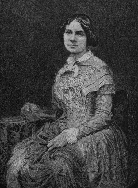 身着裙装的优雅女士肖像，19世纪插画图片下载