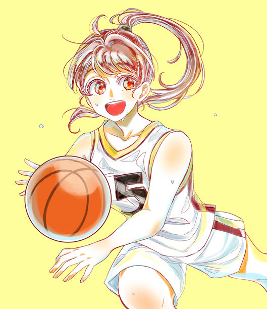 一个可爱的女孩打篮球的插画图片下载