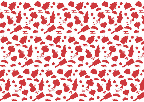 新年幸运符剪影无缝图案素材(红色)图片下载