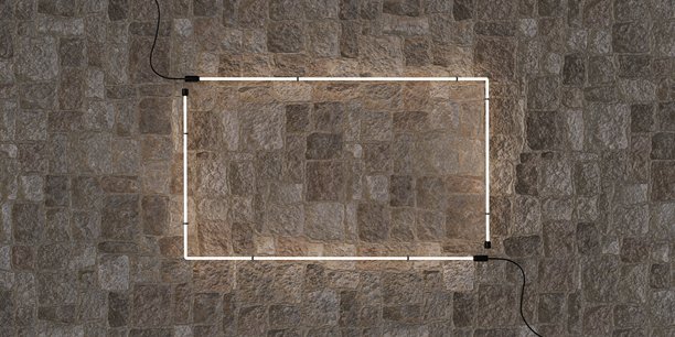 墙上的方形霓虹灯框，3D插画图片下载