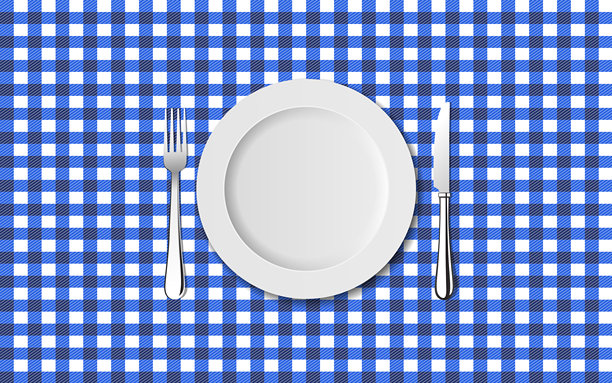 白色和蓝色格纹桌布插画图片下载