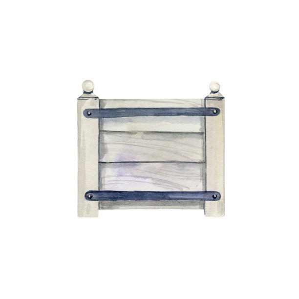 水彩纹理花园空箱，脏污容器，木制抬高菜园，蔬菜、花卉、幼苗、生长中的植物，手绘草图，耕作，家居装饰园艺插画图片下载