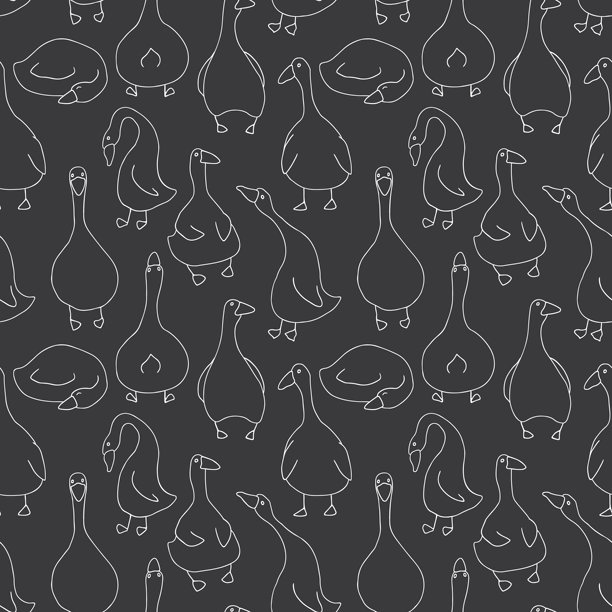 鹅无缝图案。可爱的卡通鹅，矢量插画背景图片下载