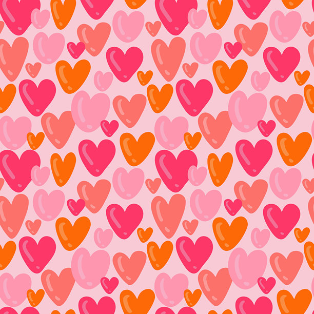 可爱的彩色心形无缝矢量图案，扁平化矢量插画图片下载