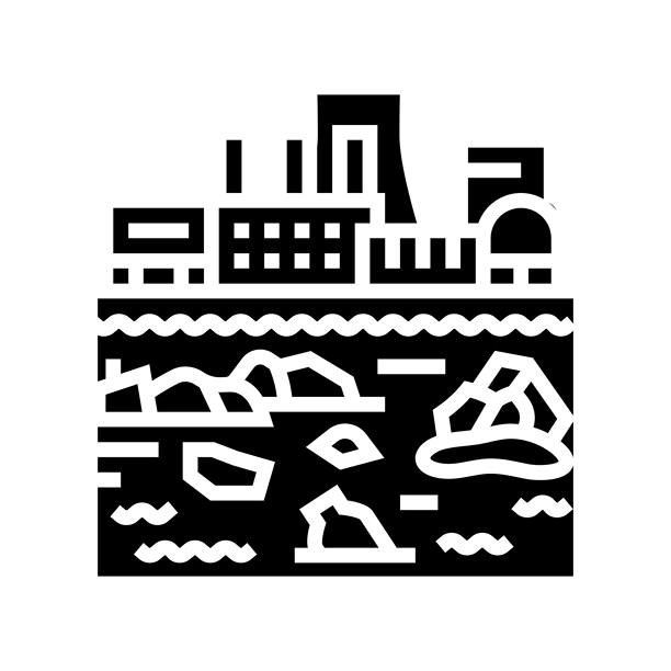 工厂向水中倾倒塑料废弃物的矢量图标插画图片下载