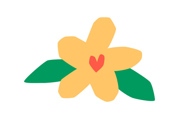 扁平卡通矢量插画，简单的涂鸦花朵和叶子，幼稚的儿童风格，明亮俏皮的氛围，可爱的设计元素，适合儿童印花、托儿所印花、贴纸和俏皮背景图片下载