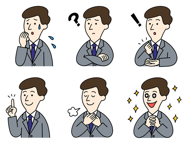 西装革履的男人在担忧和解决问题时的插画图片下载