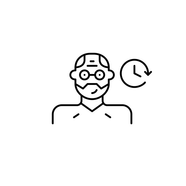 戴眼镜的中年男子和时钟。日常工作，无时无刻的追踪和工作日程。像素完美，可编辑矢量图标图片下载