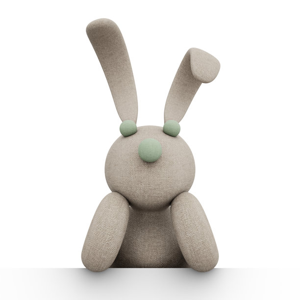 毛绒兔子玩偶，可爱、迷人又有趣。3D插画。含抠图路径文件。图片下载