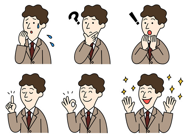 西装革履的男人在烦恼和解决问题，插画图片下载