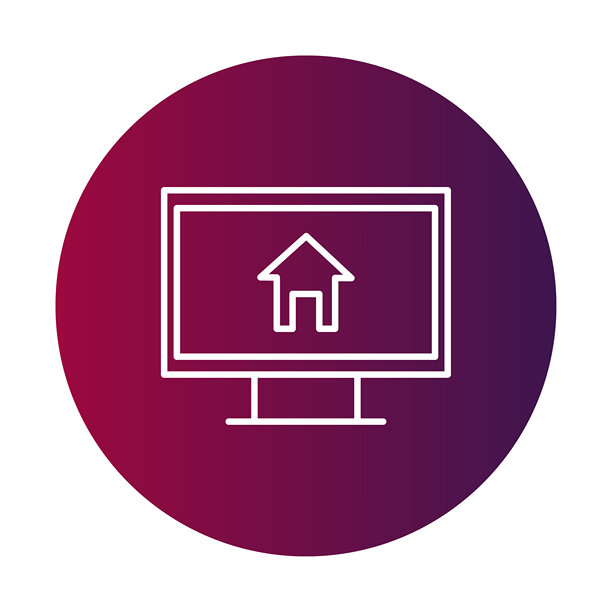 显示器图标。主屏幕符号。房屋轮廓矢量图。渐变数字界面。图片下载