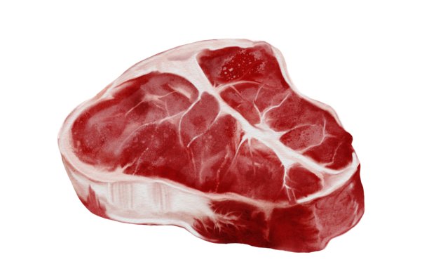 新鲜生牛肉牛排水彩插画。食物剪贴画。手绘有机牛肉，背景为白色。非常适合食谱设计、餐厅菜单和肉店招牌。图片下载