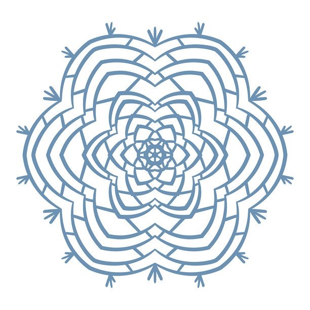 蓝色模板雪花带阴影，孤立的雪花图标，圆形曼陀罗。冬季节日卡通扁平插画。圣诞快乐新年矢量图。手绘风格图片下载