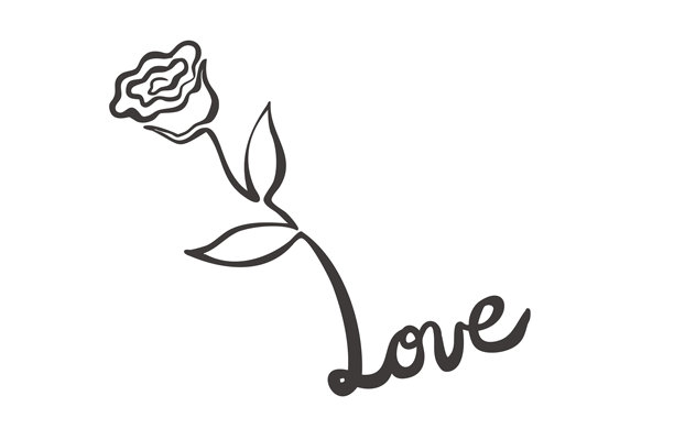 手绘素材：一笔画出的玫瑰和“爱”字图片下载