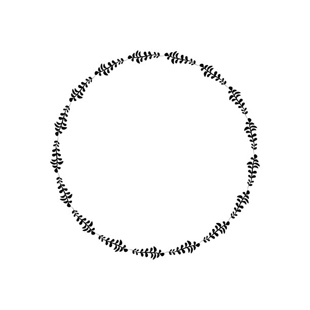 手绘植物、分隔线、花环、边框。圆形花卉框架，叶子在白色背景上。矢量手绘插图，适用于壁纸、海报、卡片。留有复制空间。涂鸦风格。图片下载