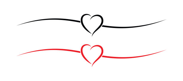 手绘心形分隔符，带有可爱的涂鸦线条爱心，矢量插画图片下载
