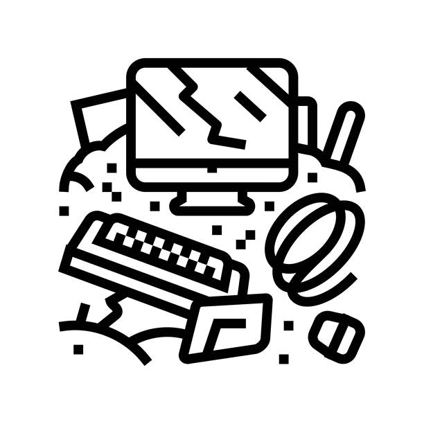 电脑屏幕围绕着电子垃圾污染的线条图标矢量图图片下载