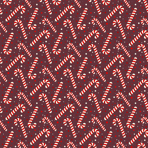 红色棕褐色背景上孤立的小拐杖糖。可爱的无缝图案。矢量简约平面图形插画。纹理。图片下载