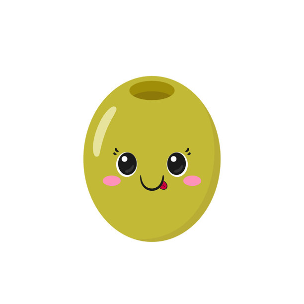 卡通橄榄，可爱的笑脸角色，快乐的表情，大眼睛，可爱风格，扁平化矢量插画。图片下载
