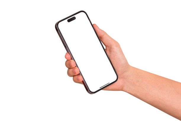 一只手展示一部带有空白屏幕的现代高端智能手机，白色背景孤立。高质量工作室拍摄。适用于科技、商业、金融、广告、公共关系和生活方式主题的概念。图片下载