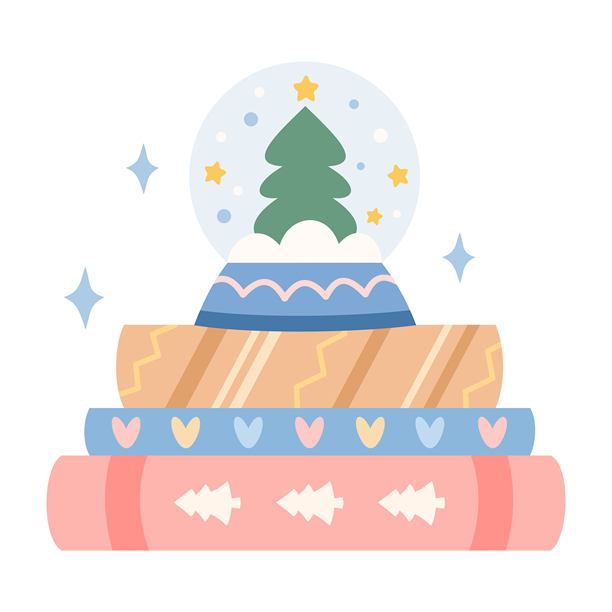 冬季书籍和雪花球插画，圣诞节读书美学，爱书人士礼物，舒适阅读贴纸，书店节日图形。图片下载