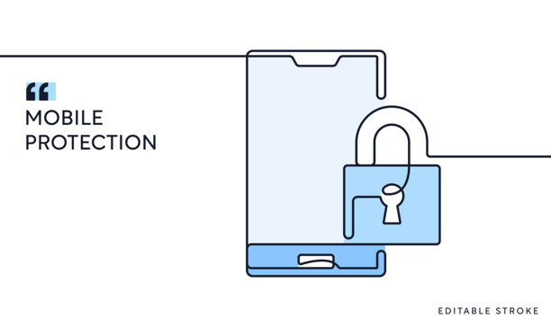 手机保护的连续线条插画图片下载