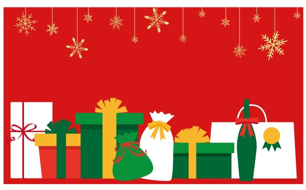红色背景上的雪花圣诞礼物背景插画图片下载