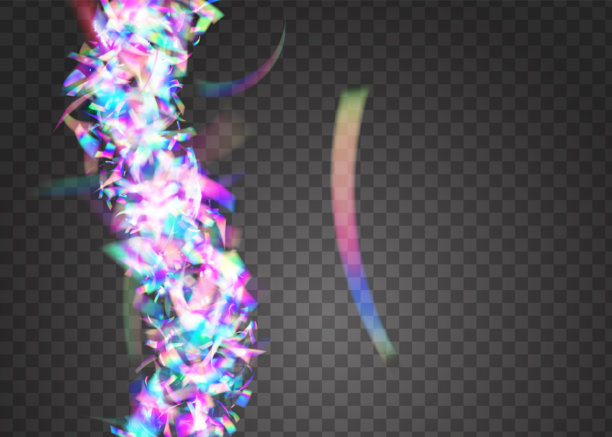 彩色丝带。快乐元素。爆炸闪光。惊喜纸。粉色箔爆。派对彩纸。浅色全息插图。数字海报。紫色丝带图片下载