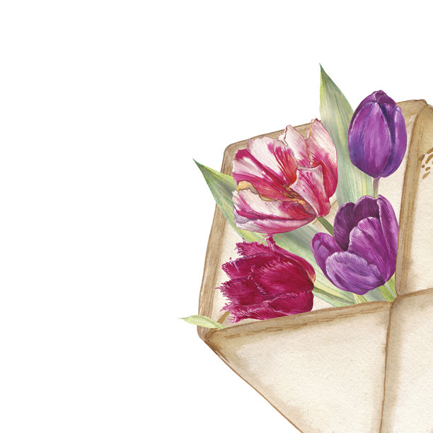 粉色、紫色和红色调的盛开郁金香水彩花环，呈圆形排列。优雅的植物插画，孤立在黑色背景上，非常适合春季设计和浪漫项目。图片下载