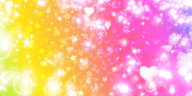 这张充满活力的抽象图片采用柔和的粉彩色调，包括浅黄色、粉红色和紫色。点缀着奇幻的星星和心形图案，它唤起了浪漫和喜悦的感觉。整体效果梦幻而轻盈，非常适合为任何空间增添活力。图片下载