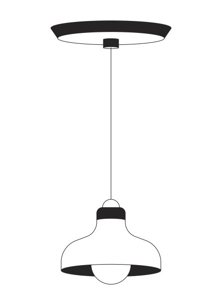悬挂式复古吊灯带灯罩的二维线条对象图片下载