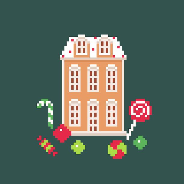 高大的姜饼糖果屋插画，细节丰富，充满圣诞甜点元素图片下载