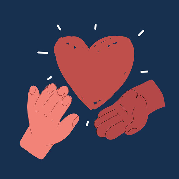 卡通矢量插画，双手传递爱心，象征着爱、关怀和情感的连接。图片下载