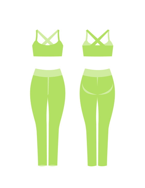 白色背景上的亮绿色运动服。运动紧身裤和运动内衣。适合骑行、游泳、潜水、健身、拉伸的弹力舒适服装。矢量插画集。图片下载