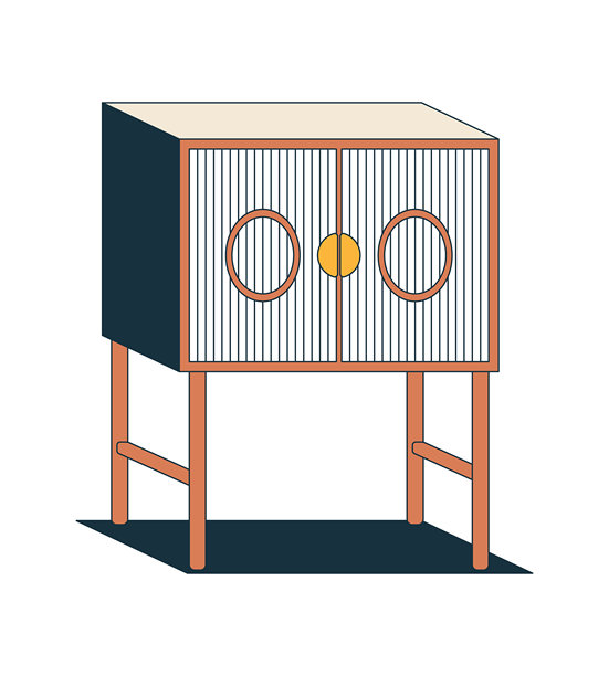 简约风格带肋条纹门的木质床头柜 2D卡通素材图片下载