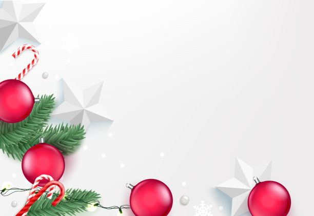 圣诞节贺卡，饰有红色圣诞球。三维矢量插画图片下载