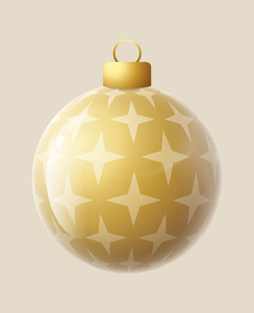 时尚金色圣诞新年装饰的星星玻璃饰品矢量球。节日圣诞节3D图形的透明玻璃球矢量插画。图片下载