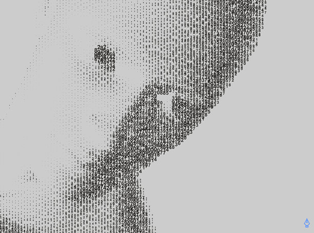 一张脸从级联的数字代码矩阵中浮现，代表着数字化和人工智能的概念。三维矢量插画，适用于手册、海报、演示文稿、传单或横幅。图片下载