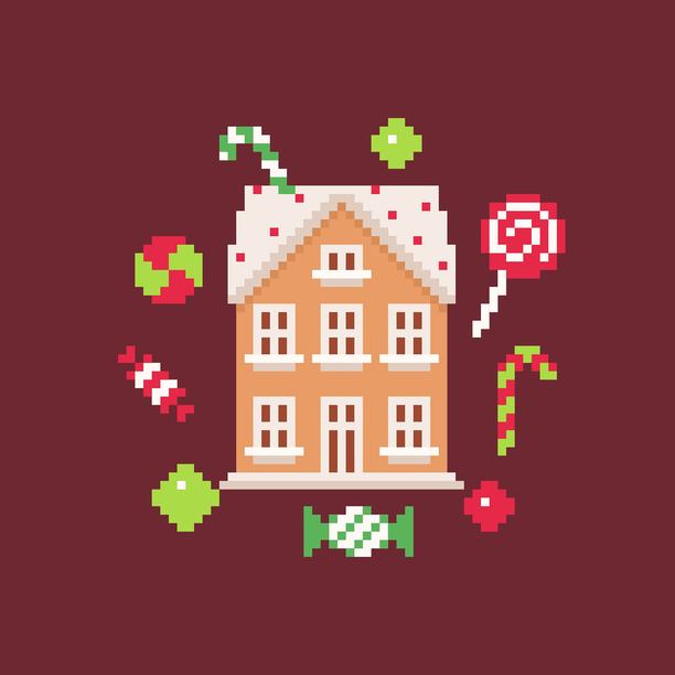 姜饼糖果屋插画，有糖霜屋顶和圣诞糖果图片下载