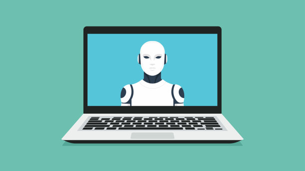 笔记本电脑屏幕上的人形机器人图片下载