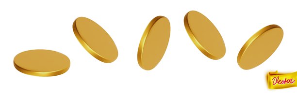 写实风格的金币旋转集合。多个角度的闪亮金属钱币，非常适合金融、游戏素材、商业图形、赌场主题、市场营销和设计项目。矢量孤立图。图片下载