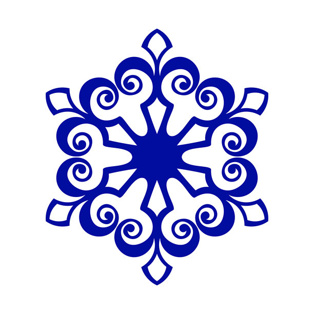 蓝色模板雪花带阴影。孤立的雪花图标，圆形曼陀罗。冬季假日卡通扁平插画。圣诞快乐新年矢量图。手绘风格图片下载