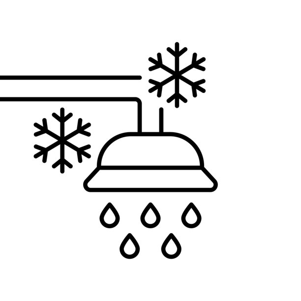 淋浴喷头和雪花，冷水淋浴图标，浴室，沐浴，可编辑描边的细线矢量插画图片下载