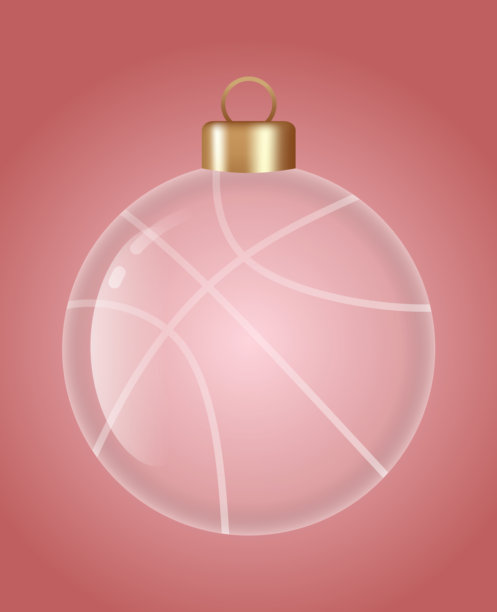 用于时尚圣诞和新年装饰的篮球玻璃挂饰矢量图。节日圣诞3D图形的透明玻璃球矢量插画。图片下载