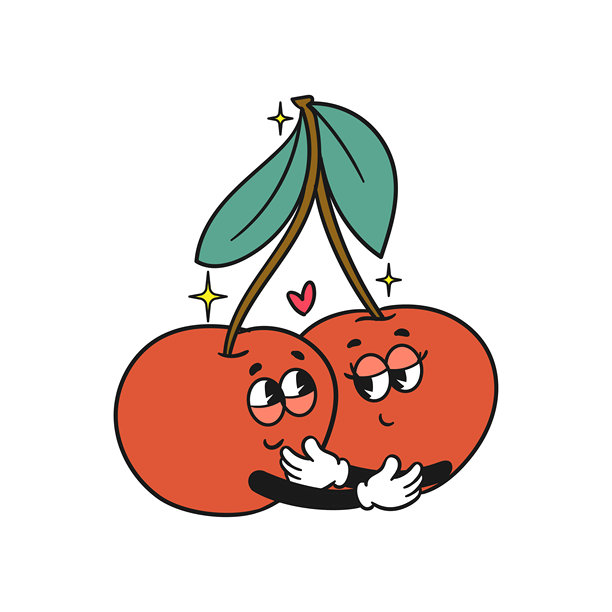 可爱樱桃情侣爱心吉祥物插画图片下载