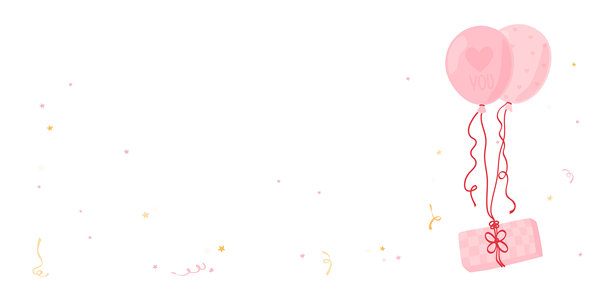 粉色氦气球和礼物配上彩屑。白色背景上的矢量插画横幅。情人节和生日派对的节日贺卡。图片下载