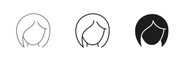 女性头像轮廓线与实心图标集。用户身份、社交媒体和在线形象的轮廓和剪影符号。个人品牌和社交网络。孤立的矢量图。图片下载